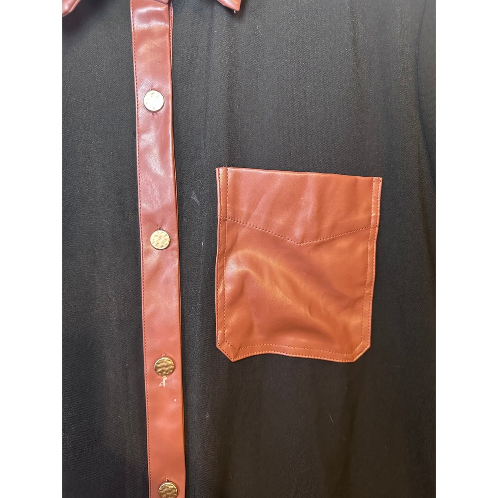Entro Black Faux Leather Trim Button Front Shirt Dress‎ Size 1X - Picture 3 of 10